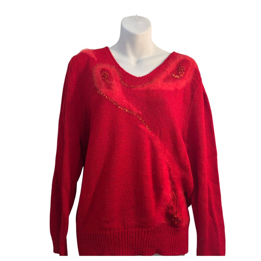 Sparkly Knit Sweater w/ Fur and Sequin Details